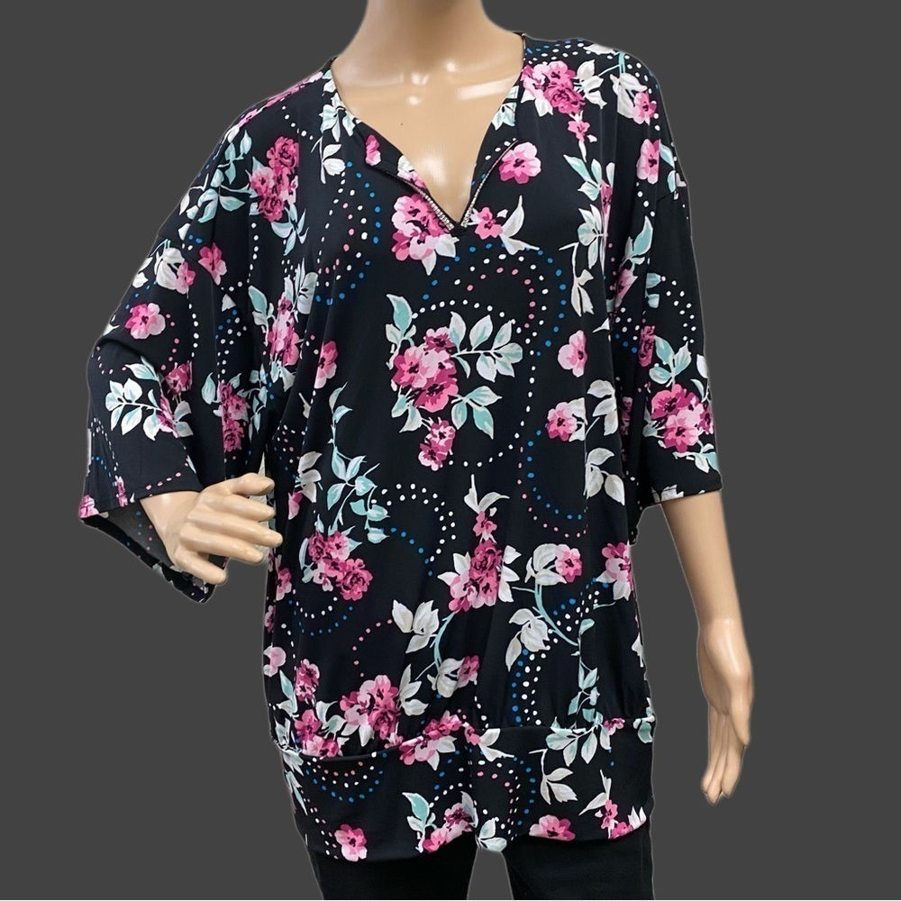 Jm Collection Flower Bling Shirt - XL - Black